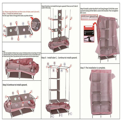 Portable Wardrobe Storage Organizer with Hanging Rods