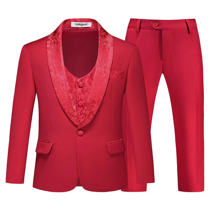 Lamgool Boys Suits Slim Fit Tuxedo Set 3 Pieces Size 7 with Red Jacket Vest Pant