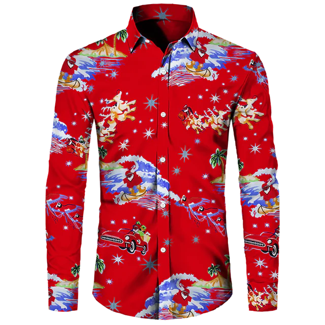 Hawaiian Christmas Theme Casual Polyester Men's Shirt
