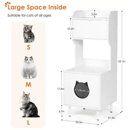 Litter Box Enclosure With Shelves And Doors White Wooden Hidden Cat
