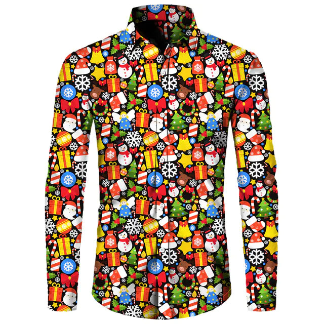 Hawaiian Christmas Theme Casual Polyester Men's Shirt