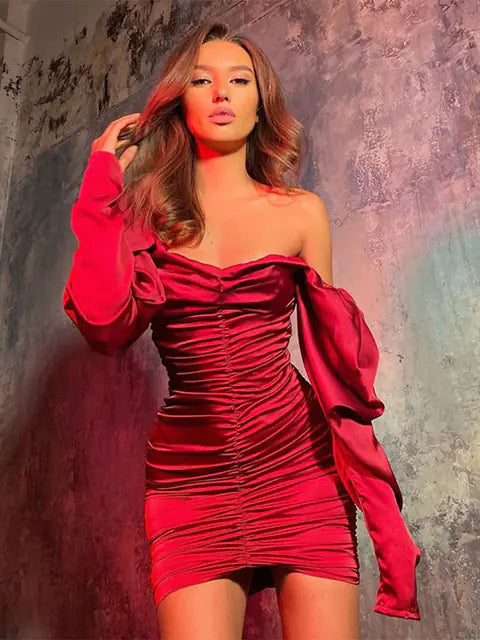 Summer Women's Long Sleeve Bodycon Dress with Ruffles