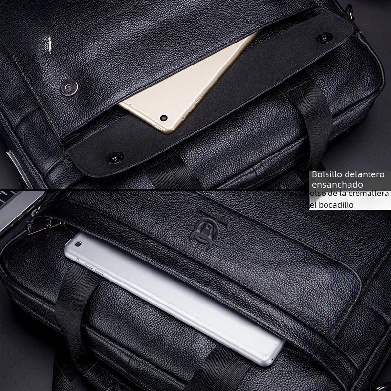 Men's Genuine Leather Business Briefcase - Cowhide Laptop Bag