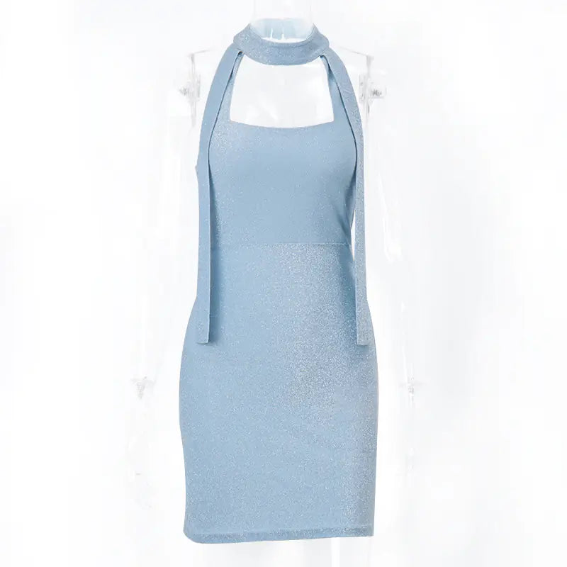 Shiny Backless Ribbon Dress for Women