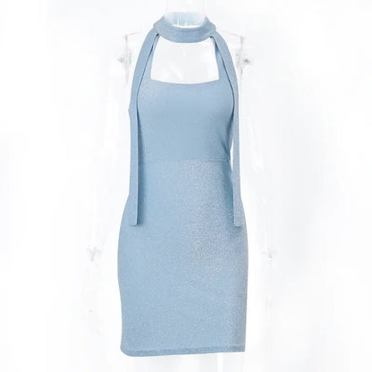 Shiny Backless Ribbon Dress for Women