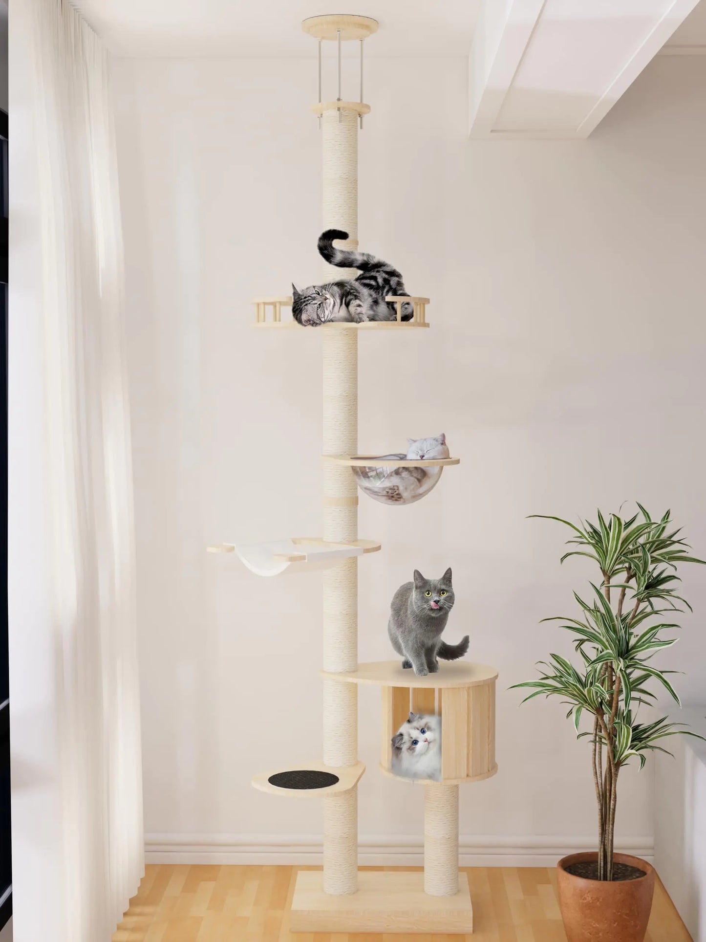 Cat Tree Floor to Ceiling Cat Towers 6 Level Adjustable Height (92-118 Inch)