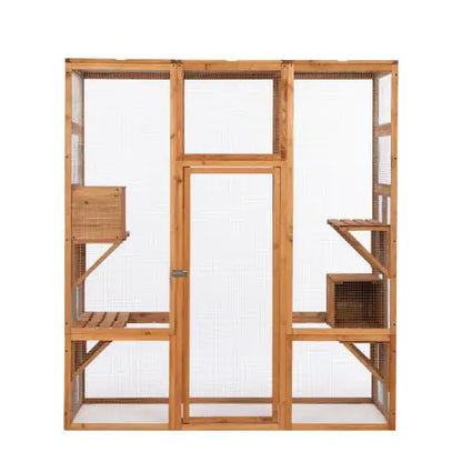 Outdoor Cat Enclosure, Large Wooden Cat Cage, Sun Roof, Perch, Sleeping Box, Pet Enclosure, Orange