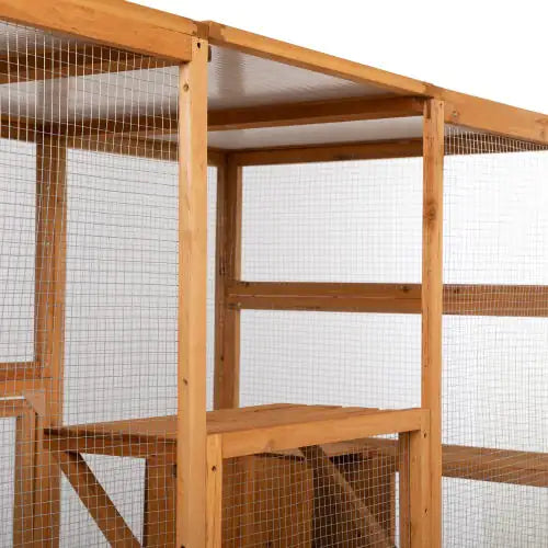 Outdoor Cat Enclosure, Large Wooden Cat Cage, Sun Roof, Perch, Sleeping Box, Pet Enclosure, Orange