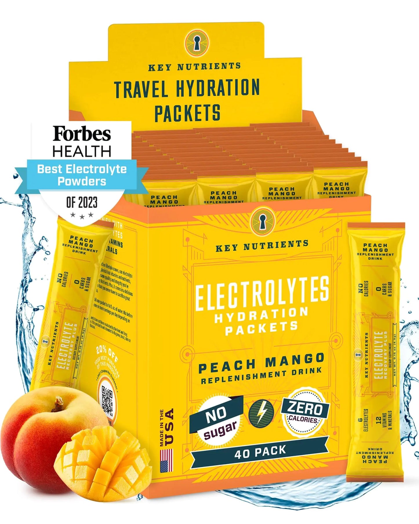 KEY NUTRIENTS Multivitamin Electrolytes Powder Packets - Tropical Peach Mango Post Workout