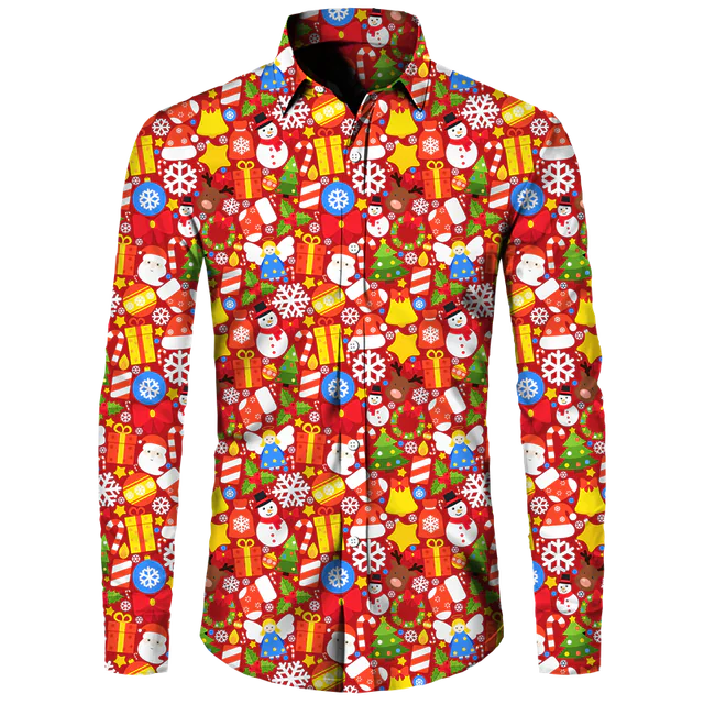 Hawaiian Christmas Theme Casual Polyester Men's Shirt