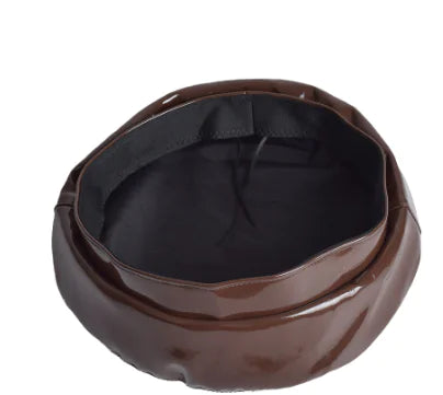 PU Mirror Leather Beret Hat for Flight Attendant