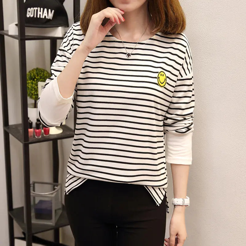 Plus Size Striped Long Sleeve Women's T-Shirt