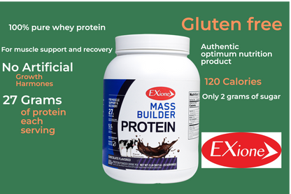 Exione 27g  Chocolate Milkshake Mass Builder Whey Protein Powder Low‑Sugar  Post-Workout Muscle Recovery