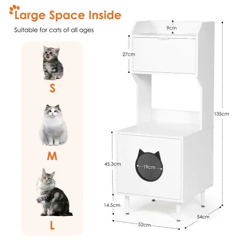 Litter Box Enclosure With Shelves And Doors White Wooden Hidden Cat