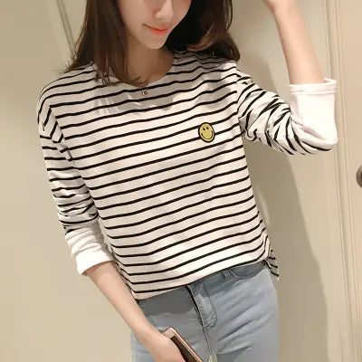 Plus Size Striped Long Sleeve Women's T-Shirt