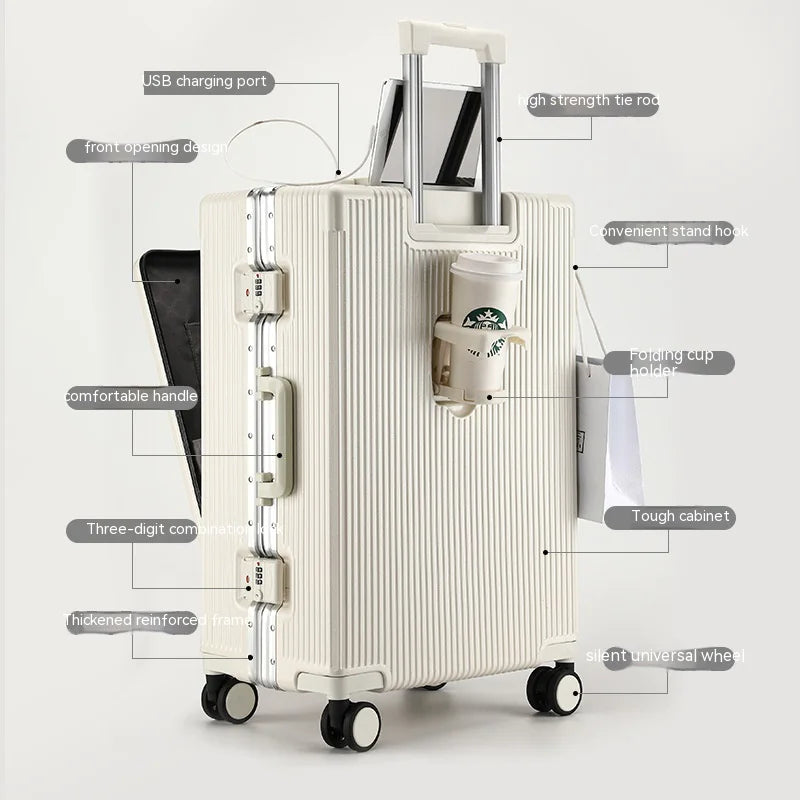 Large Capacity Aluminum Frame Trolley Luggage