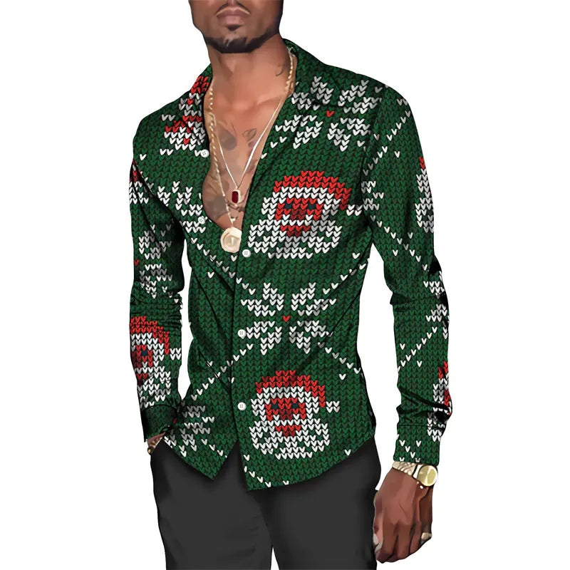 Hawaiian Christmas Theme Casual Polyester Men's Shirt