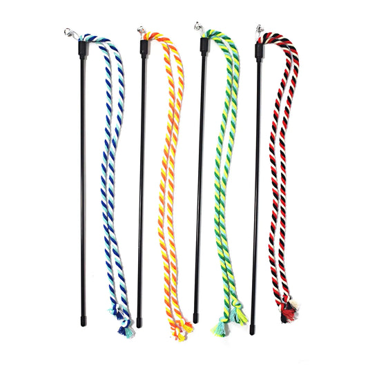 IUHKBH Cat Wands 4 PCS Colorful Rope Cat Toys Interactive Cat Teaser Wands with Bell for All Breed Sizes