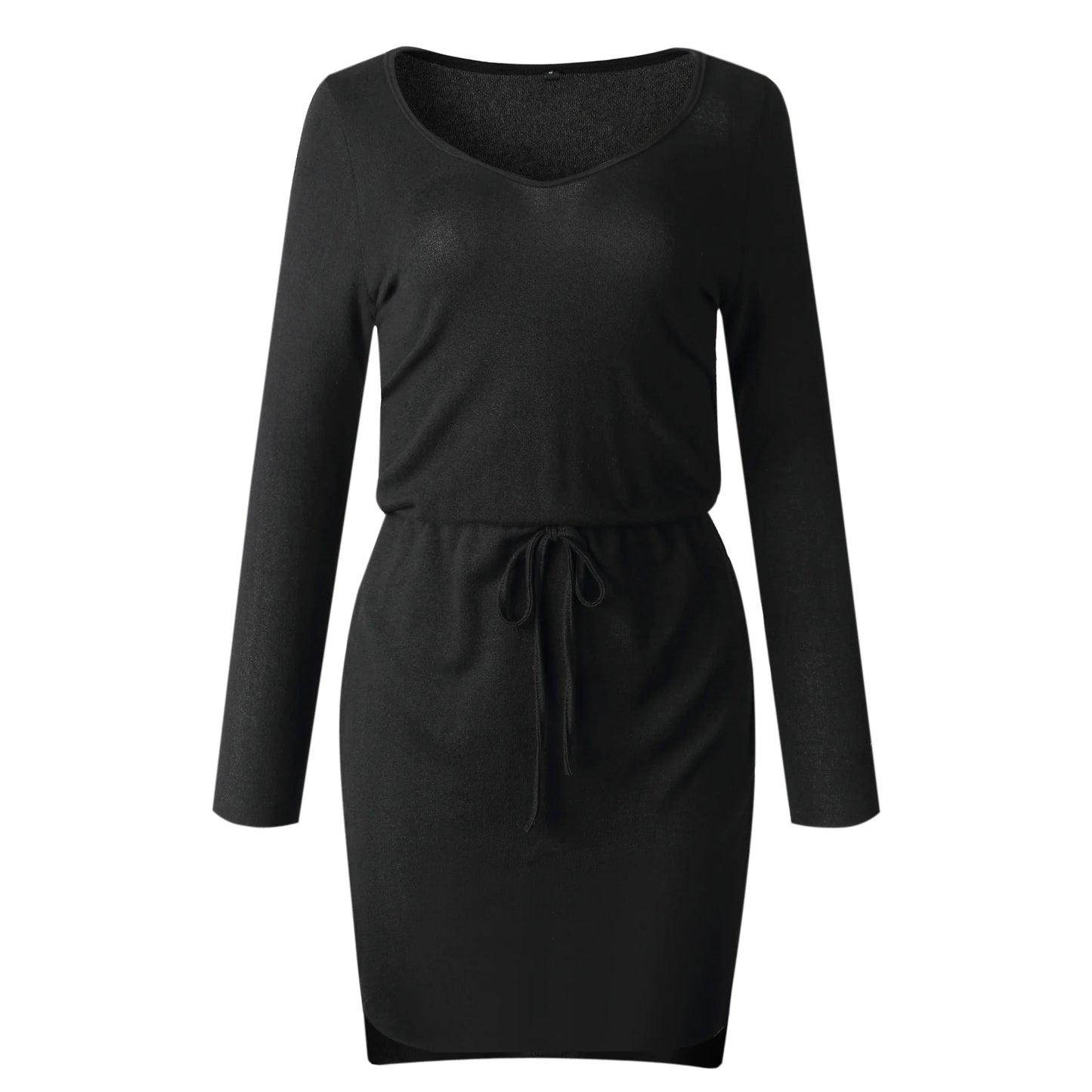 Solid Color V-Neck Dress with Asymmetrical Hem