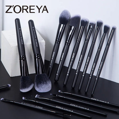 ZOREYA 15-Piece Makeup Brush Set with Black Handles