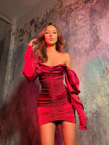 Summer Women's Long Sleeve Bodycon Dress with Ruffles