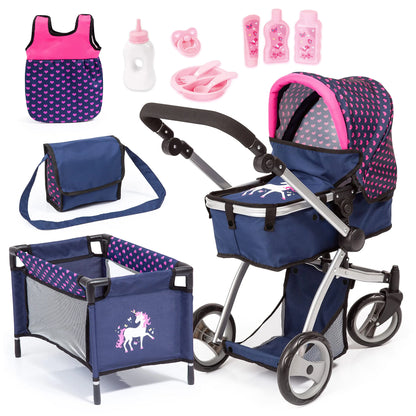 Bayer Dolls: Pram Mega Set Easily Adaptable to Your Childs Height Pram