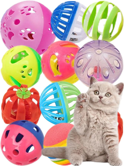DIYUQISHI Classic Cat Toys for Indoor Cats 10 Pcs 1.5~2.2 Plastic Cat Ball with Bell to Arouse The Cats Interest for All Breed Sizes